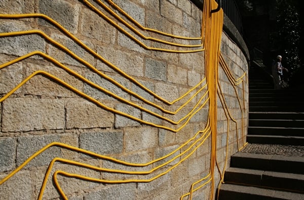 Flower Festival Girona (3) Yellow cables as tree roots in Girona's Flower Festival