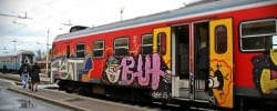 Train at Sezana station between Trieste and Ljubljana
