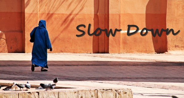 Blue figure racing in Marrakech