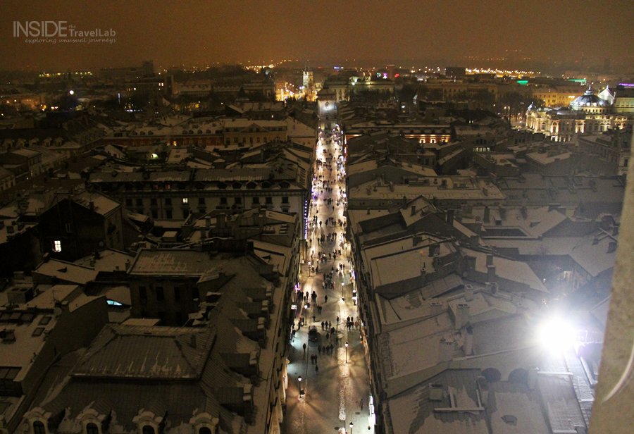 Snowy rooftops in Krakow