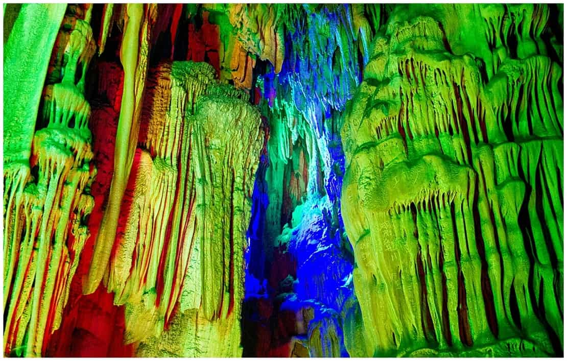 Strange formations in the Reed Flute Caves in Guilin China