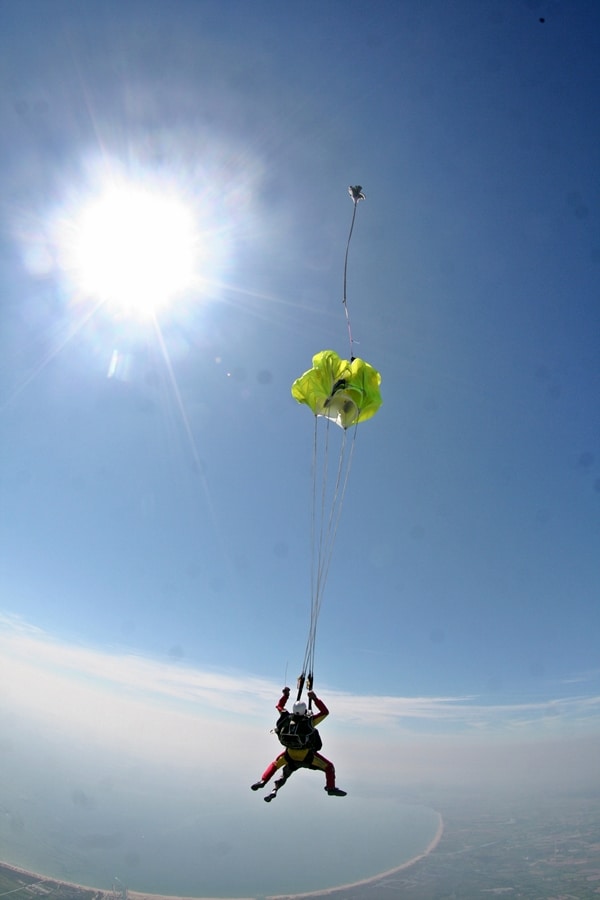 Parachute opening during a skydive