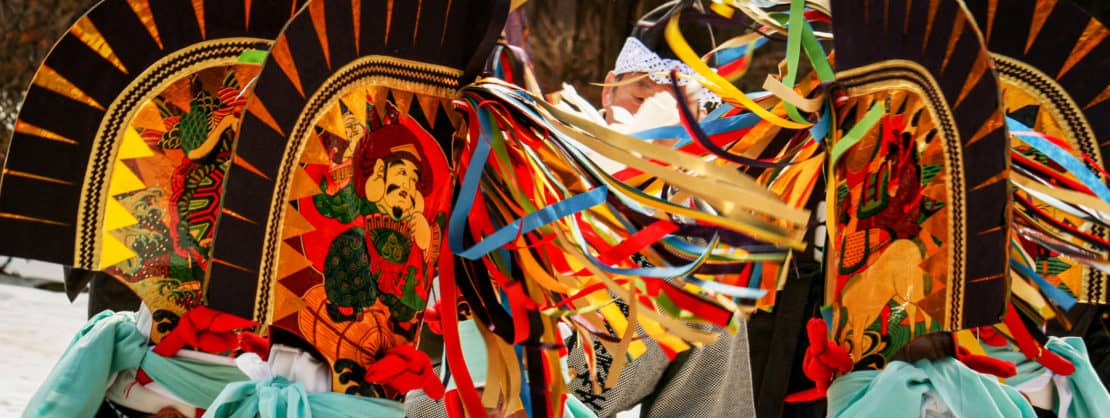 Japan - Tohoku - Aomori - Hachinohe Emburi Festival Dancers and Scenes-headwear dancing