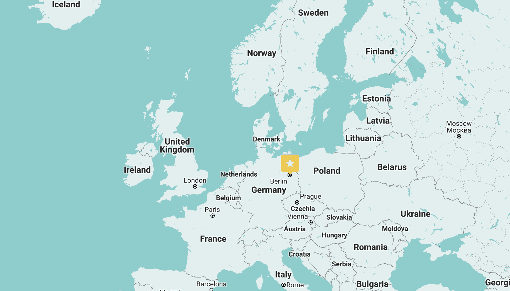 Map of Europe with a star on Berlin