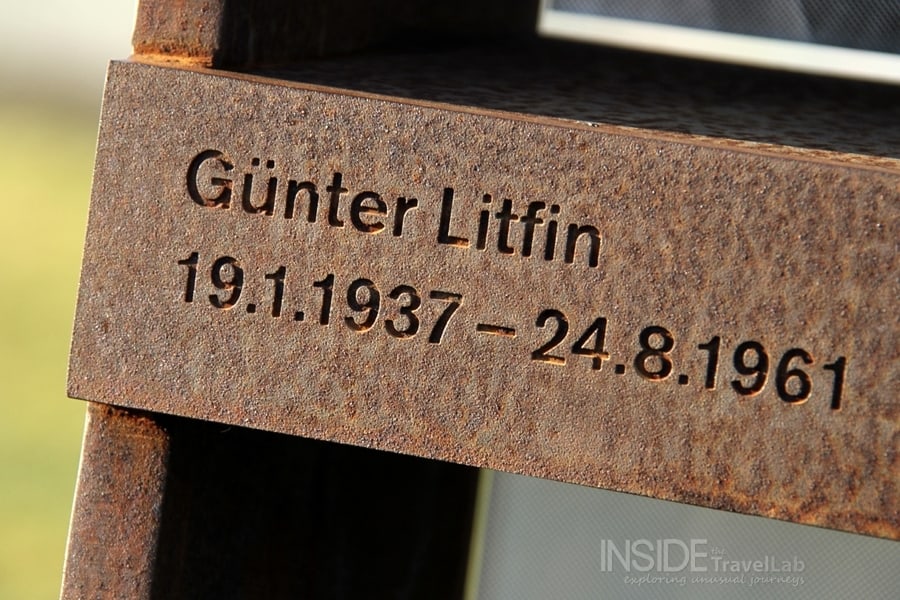Memorial plaque for Günter Litfin at the Berlin Wall memorial centre
