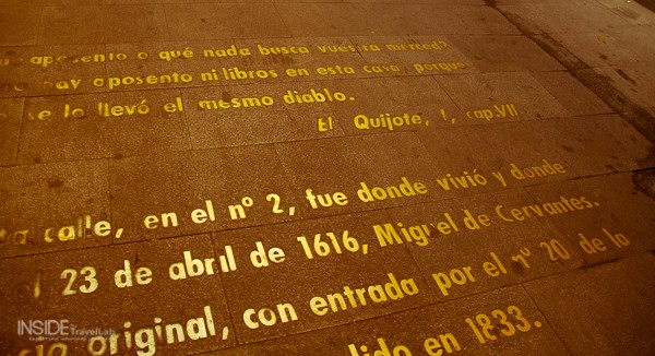 Golden poetry on the floor in Madrid Literary Quarter