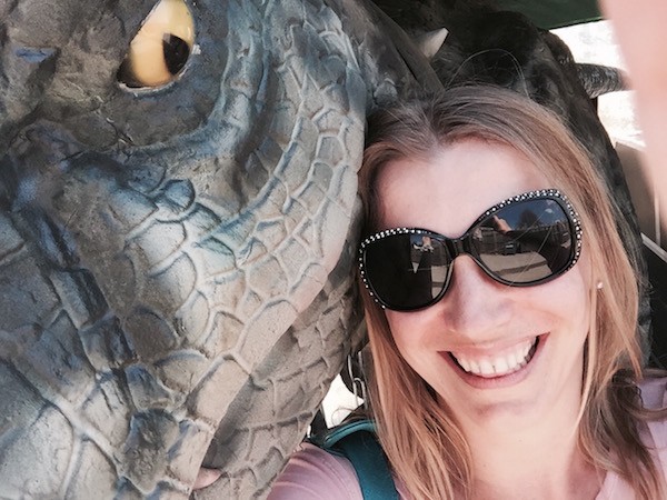 Abigail King with T Rex at Terra Botanica