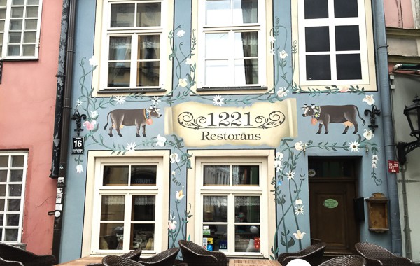 Latvia - Riga - blue restaurant facade
