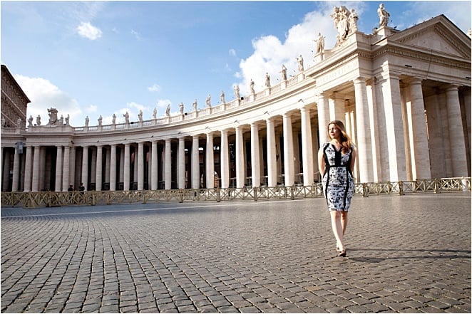 Abigail King walking alone in front of the Vatican in Rome