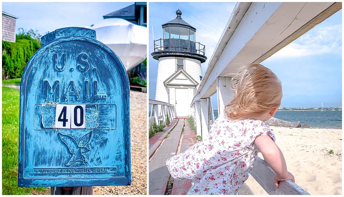 US Mailbox and child looking to sea in Nantucket Massachusetts