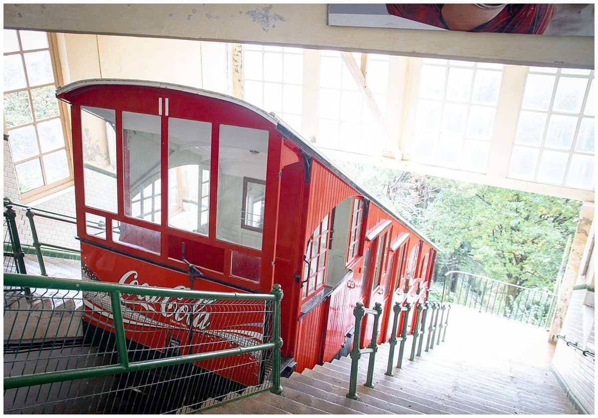 Red funicular at the station in San Sebastian
