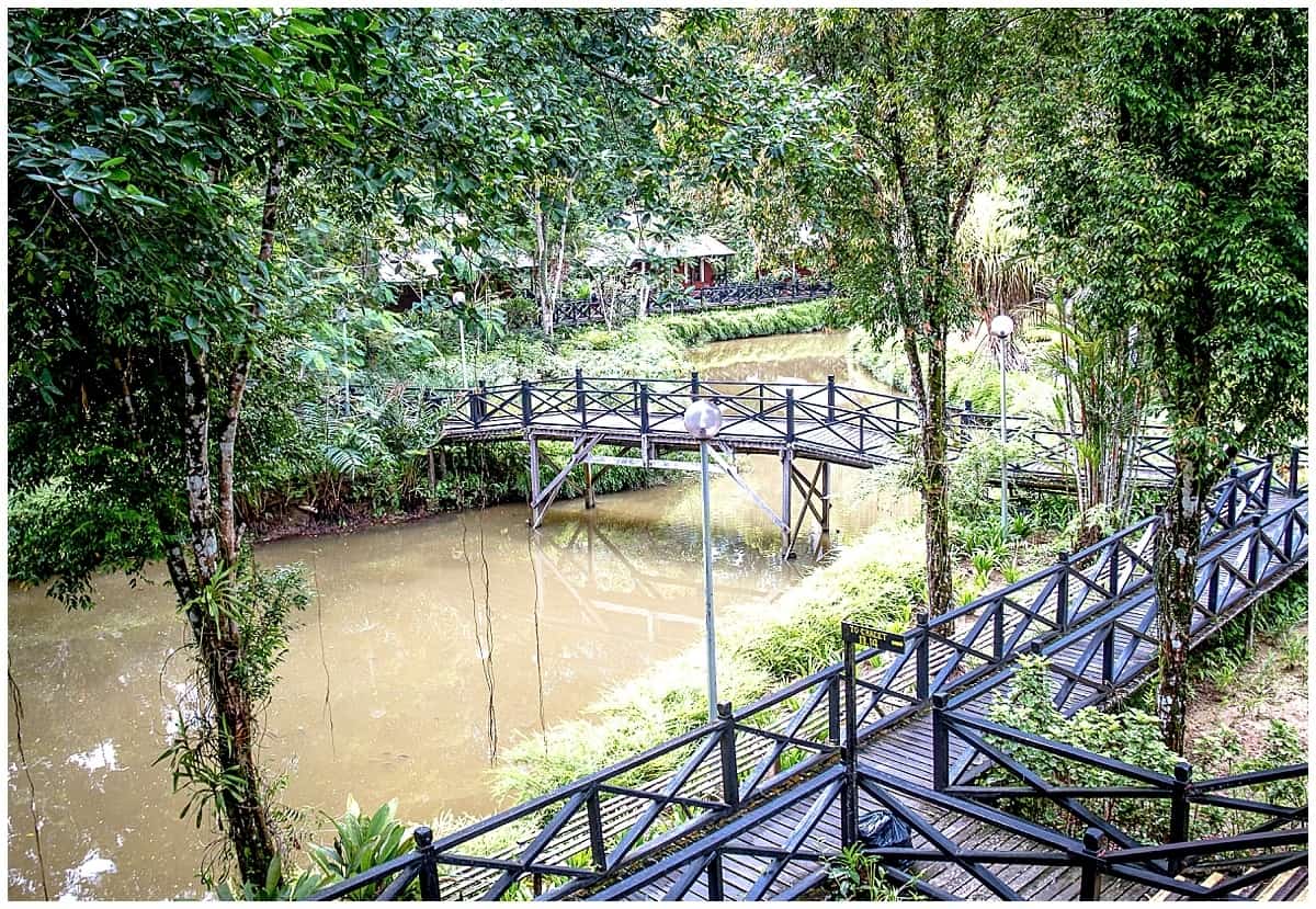 Waterway view of Sepilok Lodge in Malaysian Borneo Sabah