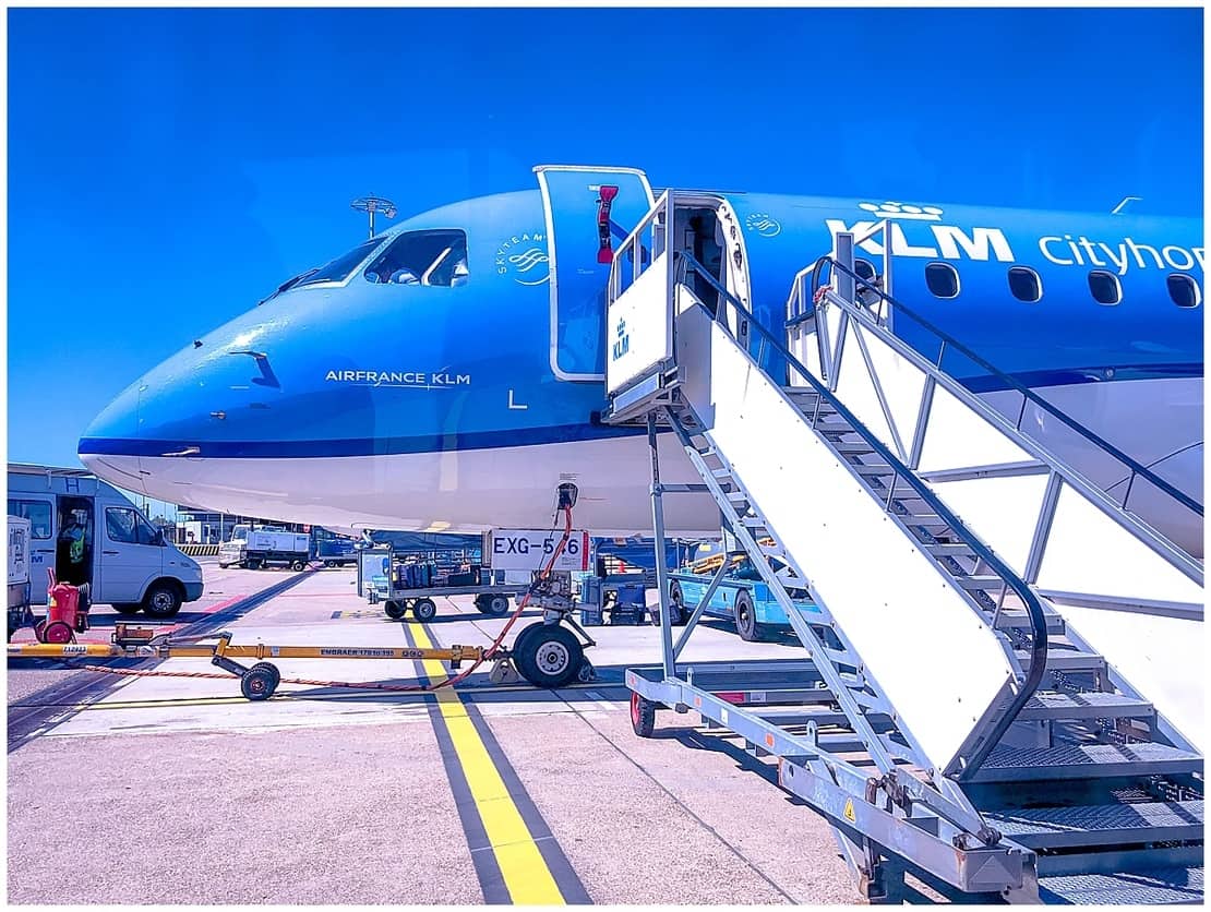 Boarding a KLM aeroplane