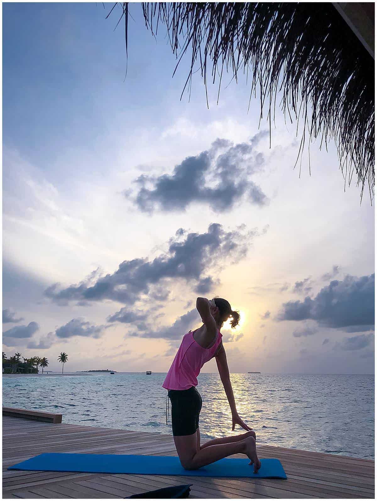 Yoga at dawn in the Maldives