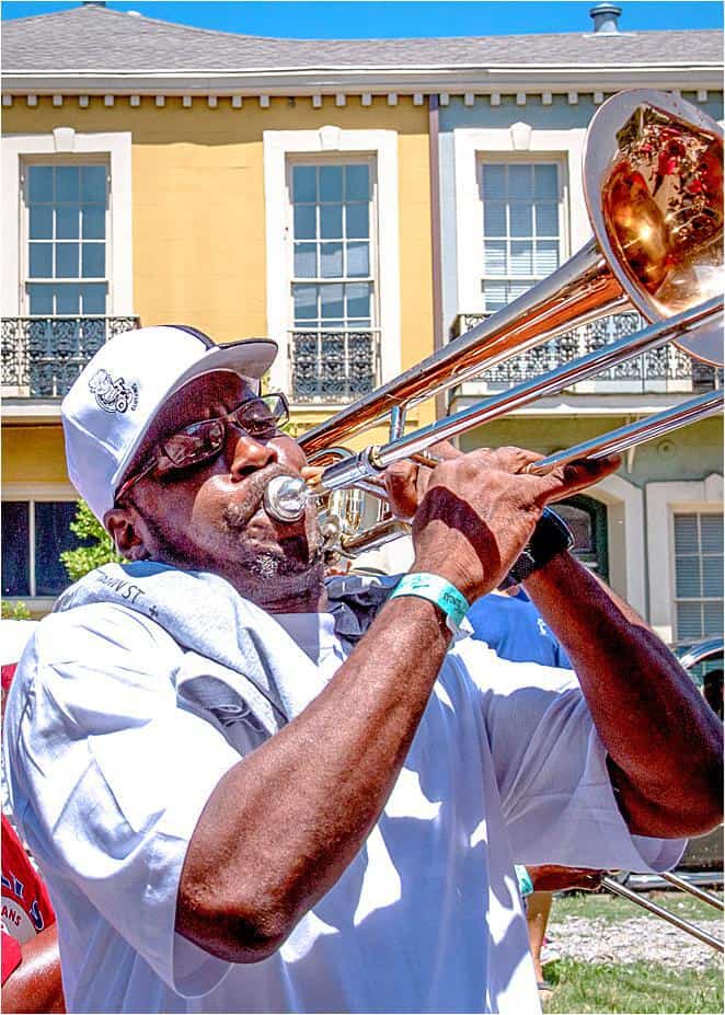 Man playing trombone as part of a 2 day New Orleans Itinerary