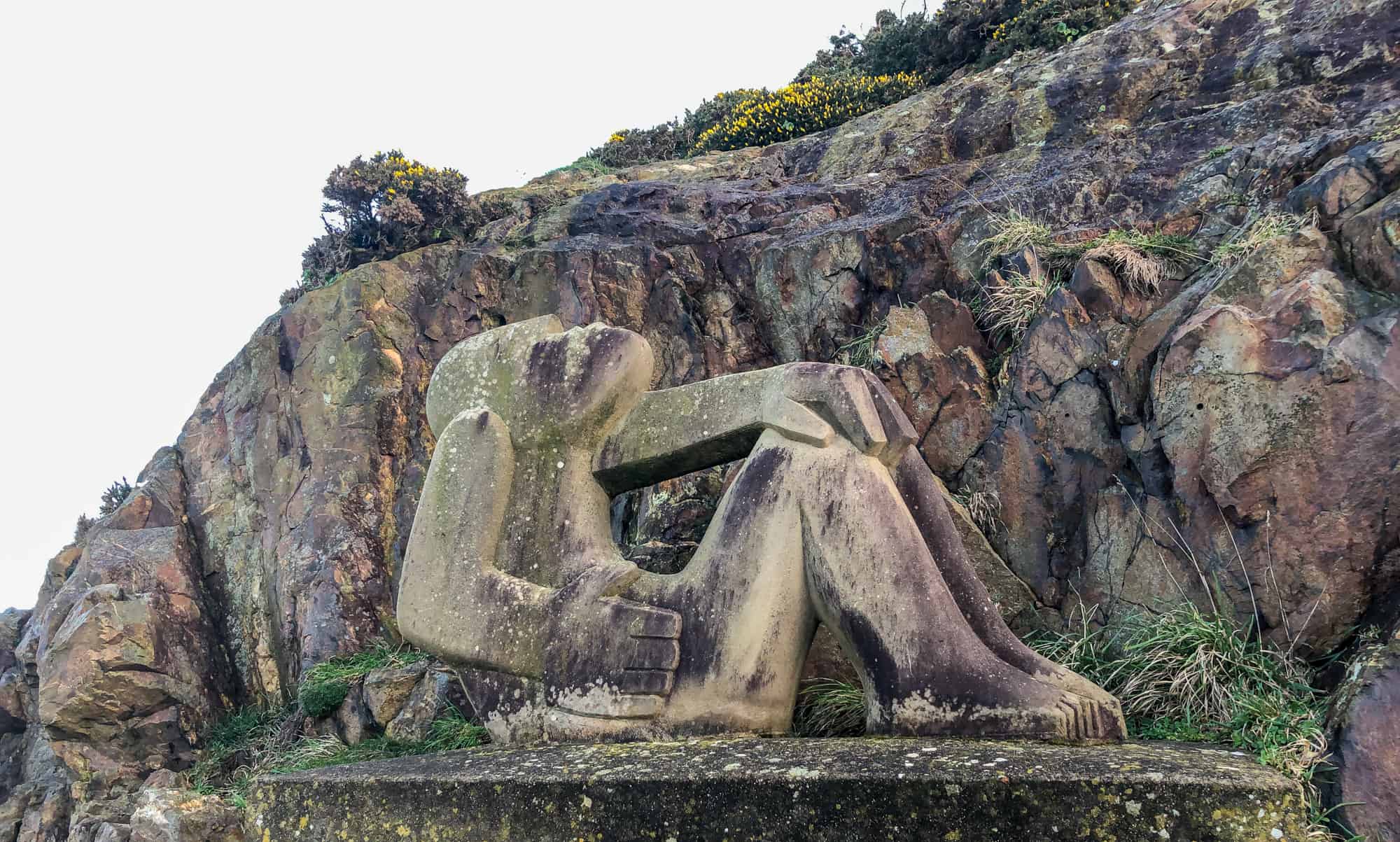 Wales - Pembrokeshire - Fishguard stone sculpture on harbour