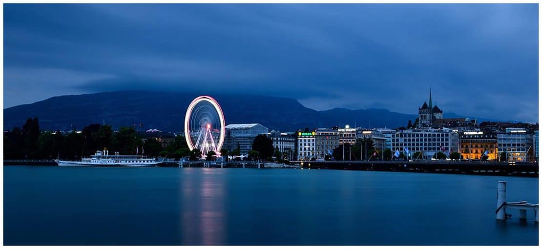 Switzerland - Edge of Lake Geneva at night