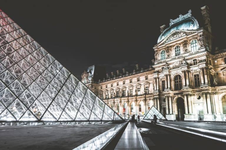 France - Paris - Louvre Pyramid Illuminated