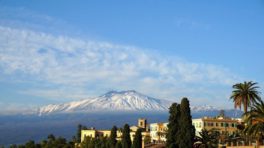Snow capped Mount Etna in Sicily, Italy - Winter Sun Holiday Destinations in Europe