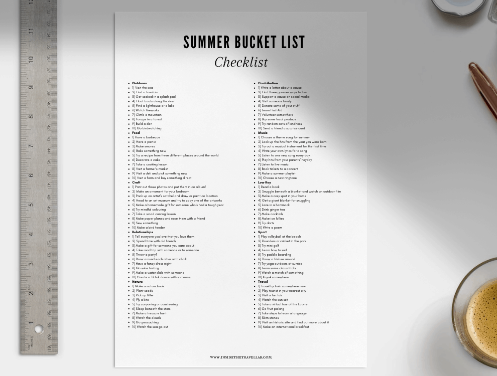 Summer Bucket List Black and White Spread Flat Lay