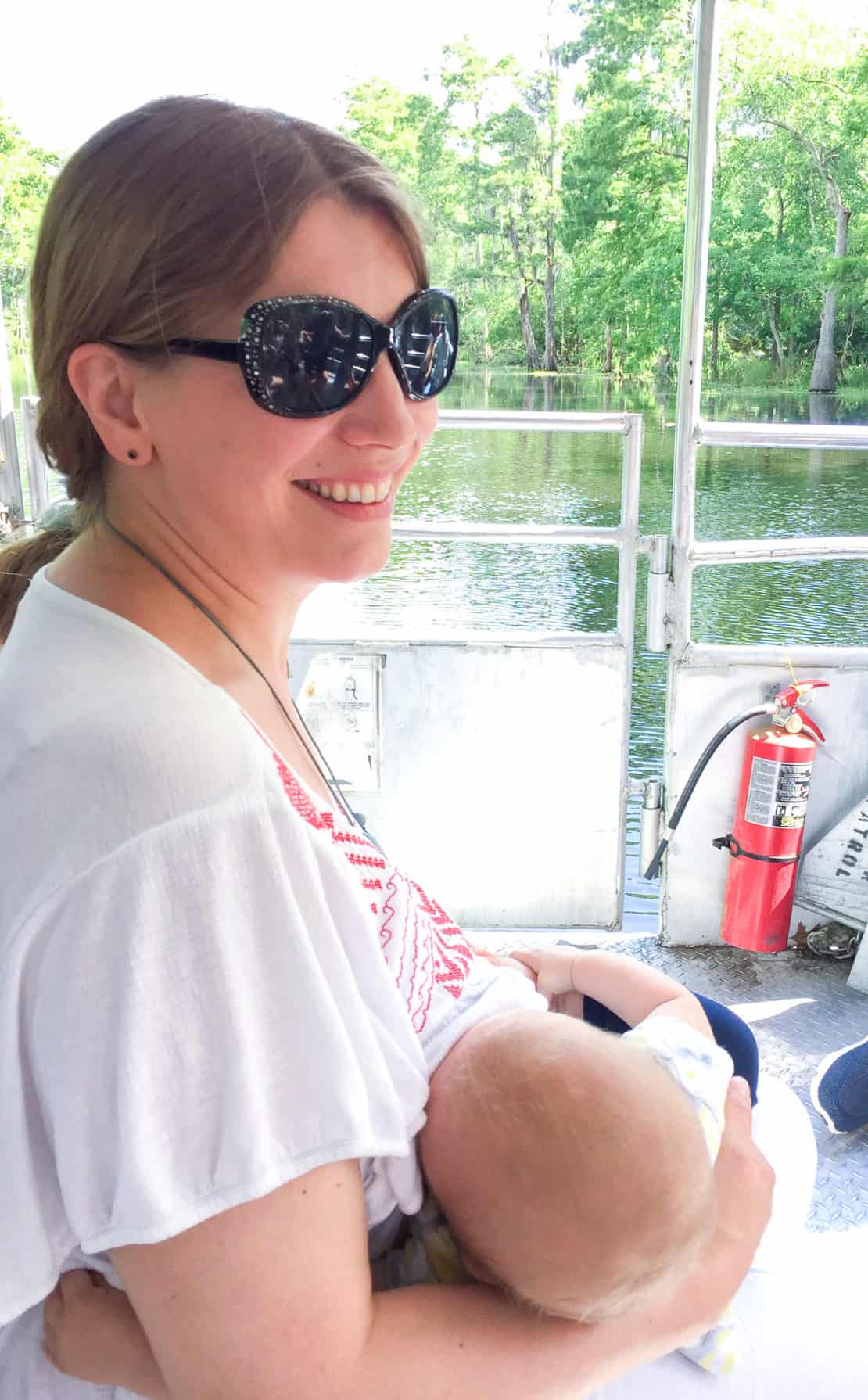 Baby Travel Essentials - breastfeeding on a swamp in Louisiana