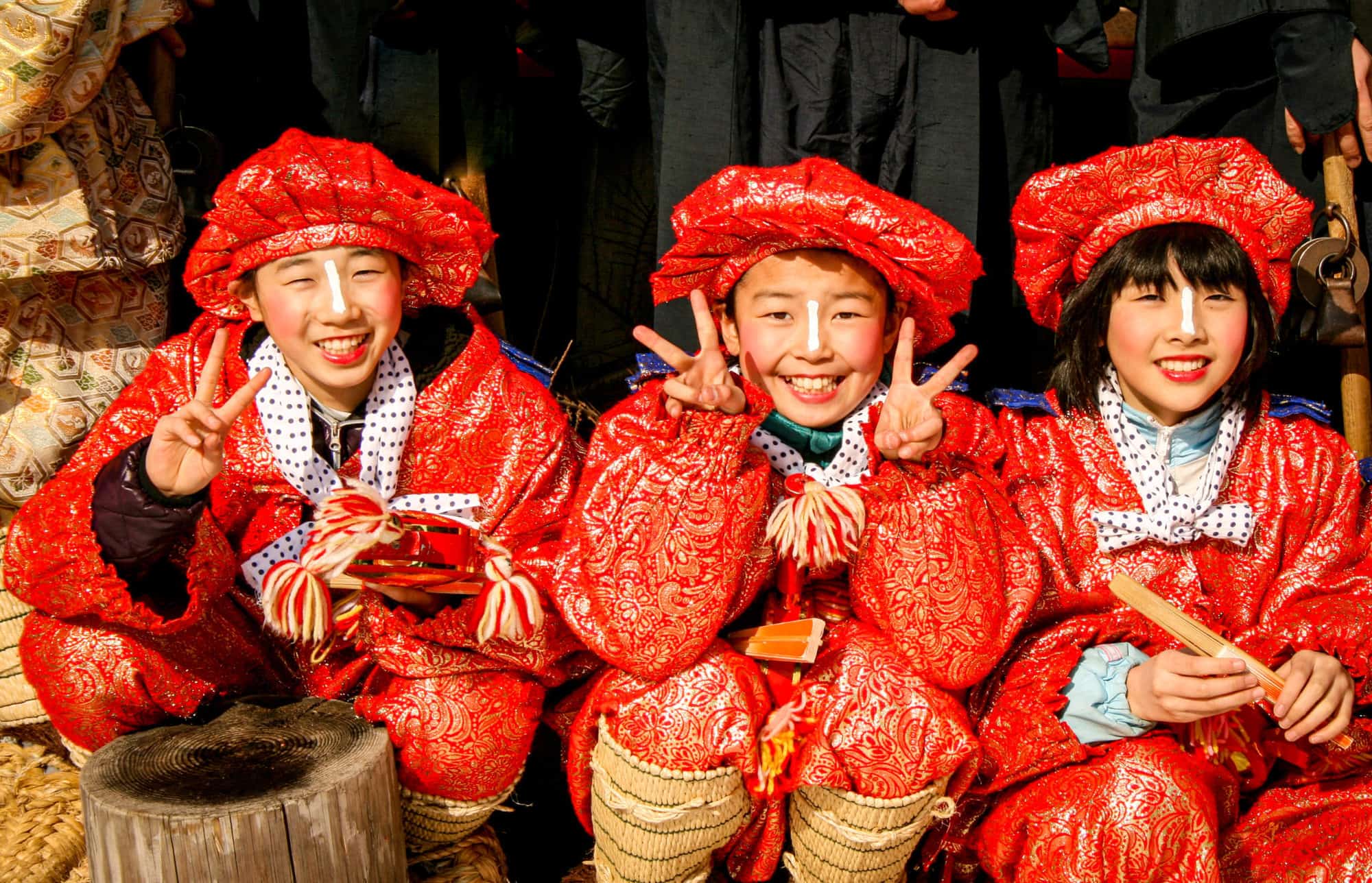 Japan - Tohoku - Aomori - Hachinohe Emburi Festival Dancers and Scenes-Three children in red