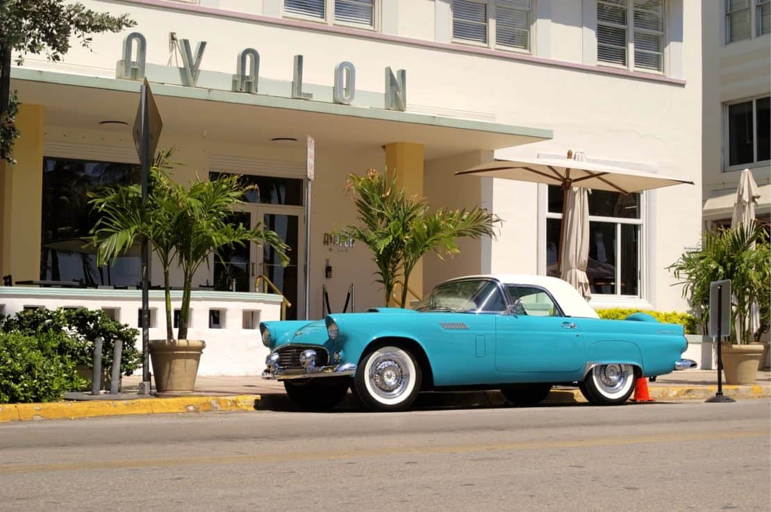South Beach Avalon hotel and car, what is Miami famous for? 