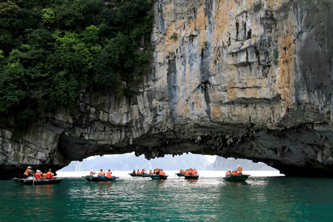 Vietnam - Halong Bay - tourist boats visiting Vung Vieng