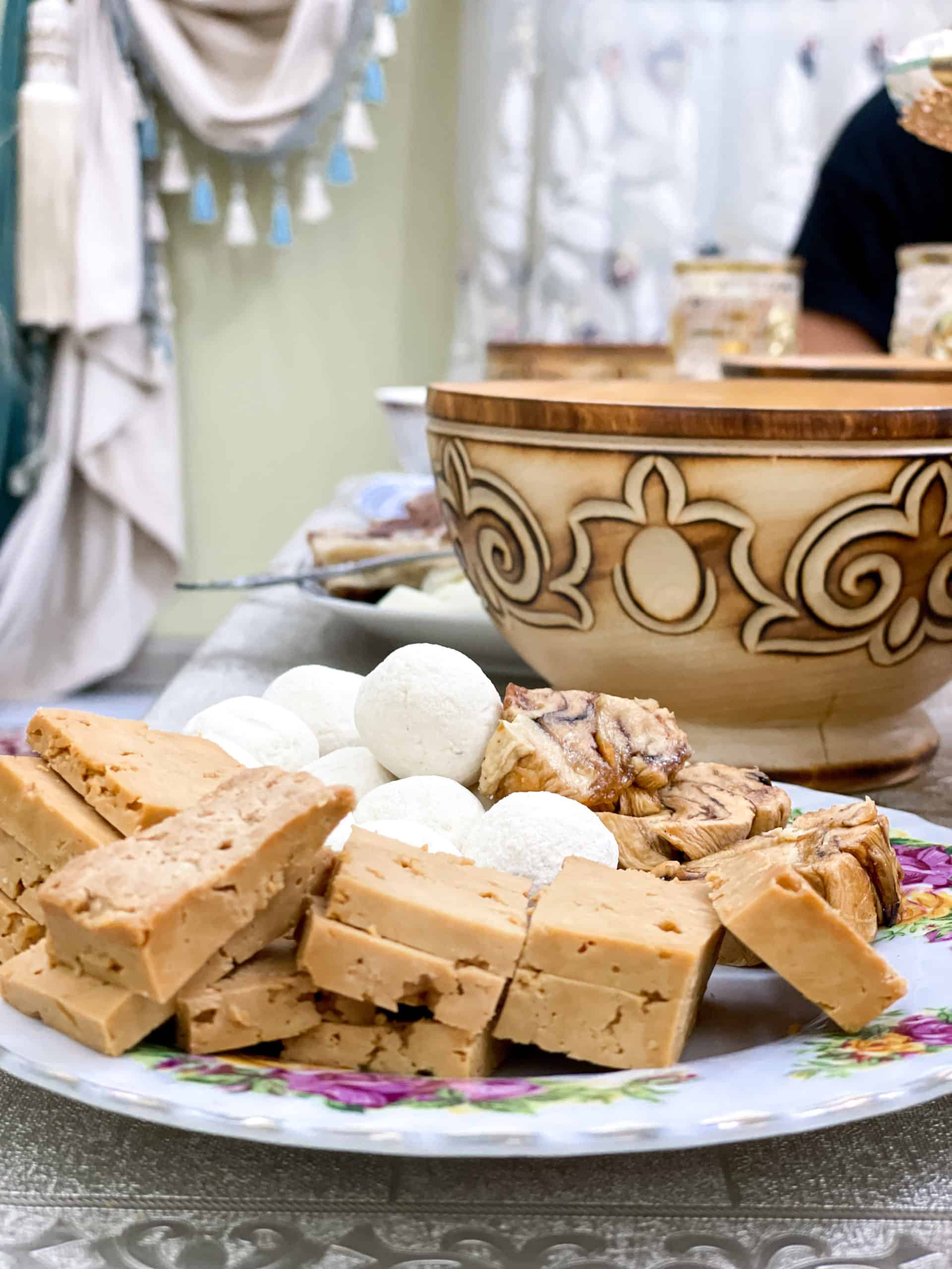 Kazakhstan - Turkistan - kurtm cake and platter of dried fruit