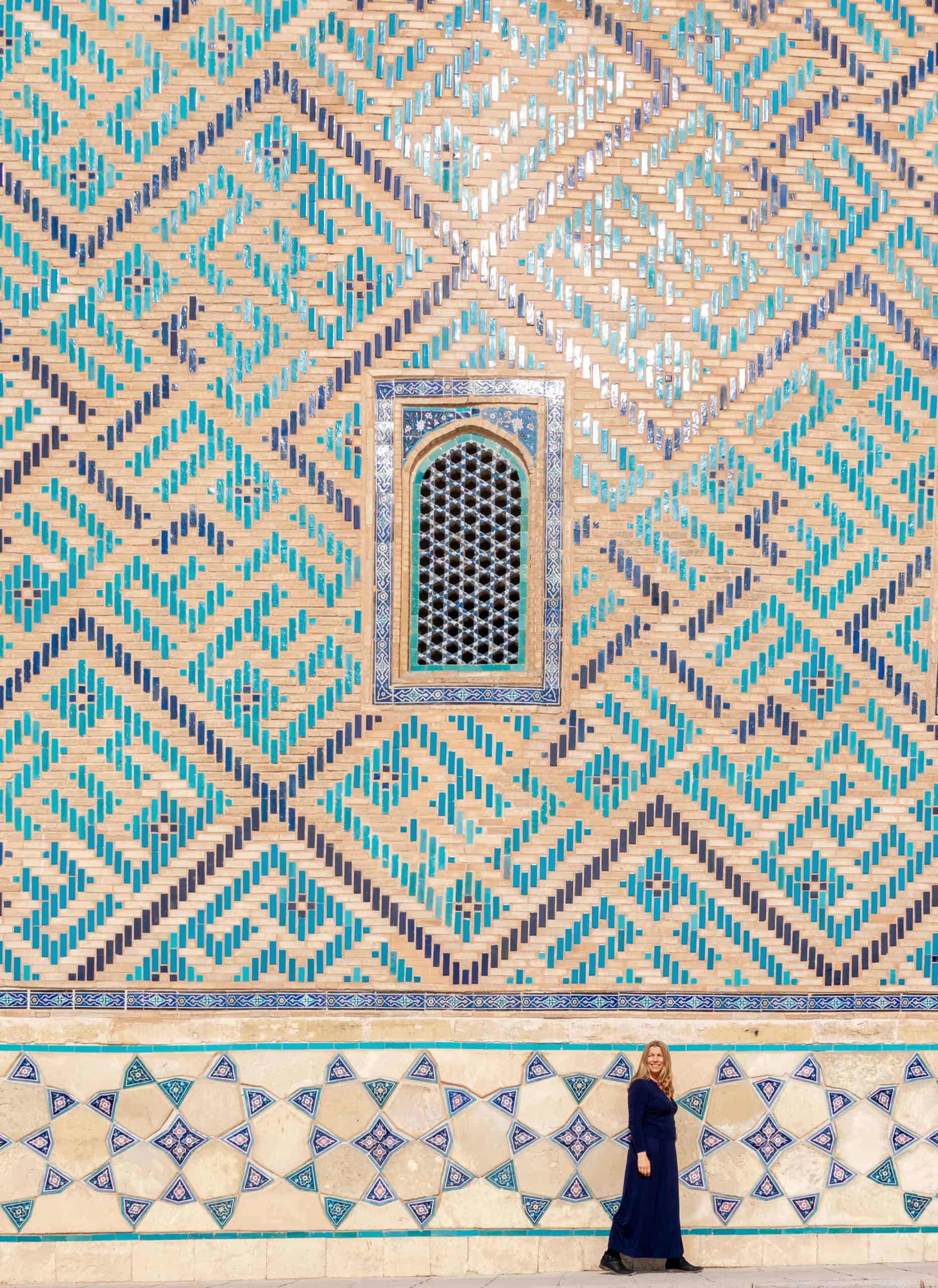 Kazakhstan - Turkistan - Mausoleum Khoja Ahmed Yasawi - Abigail King by blue tiles-2
