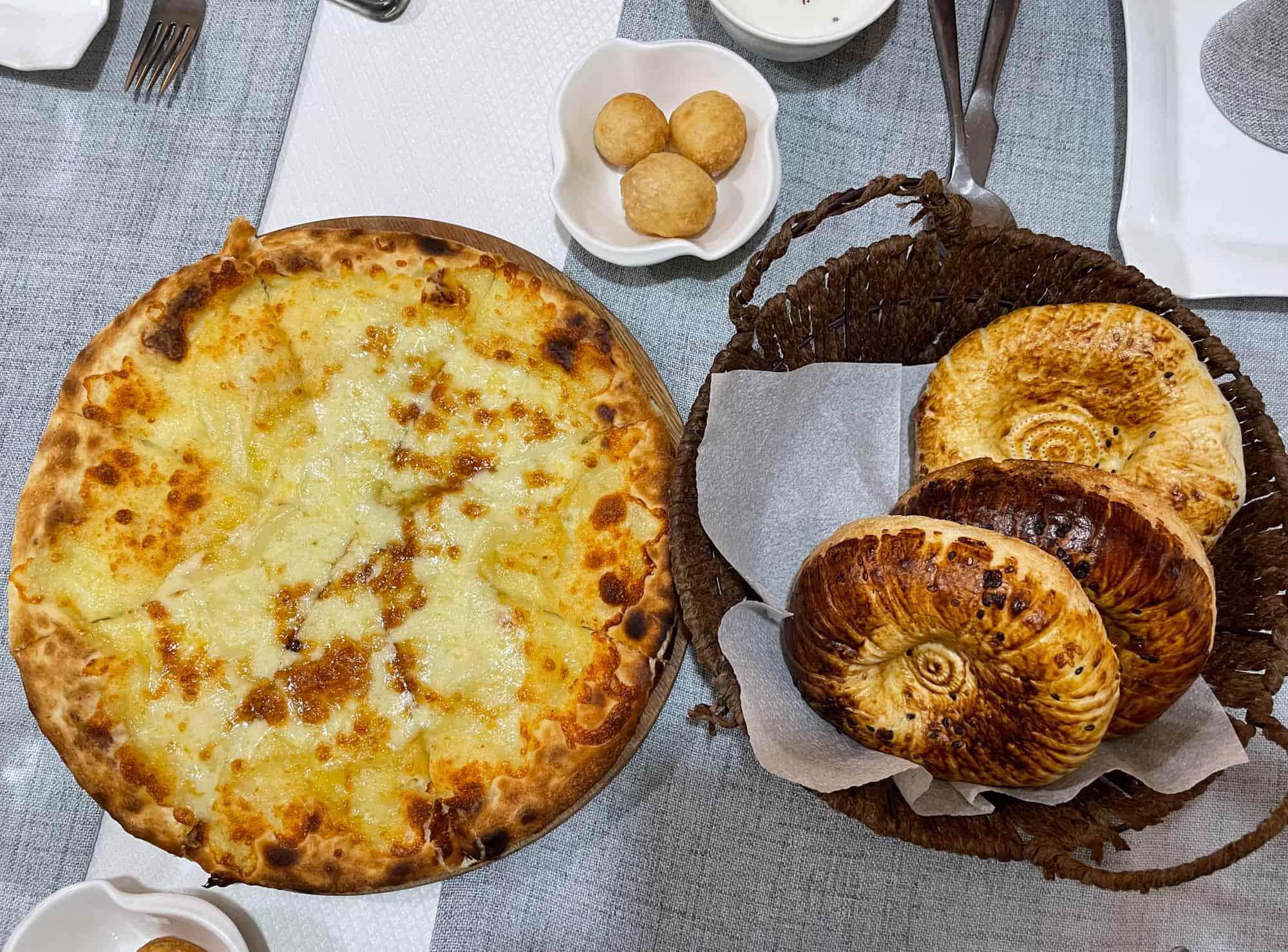 Kazakhstan Food - Shelpa with baursak balls and breads