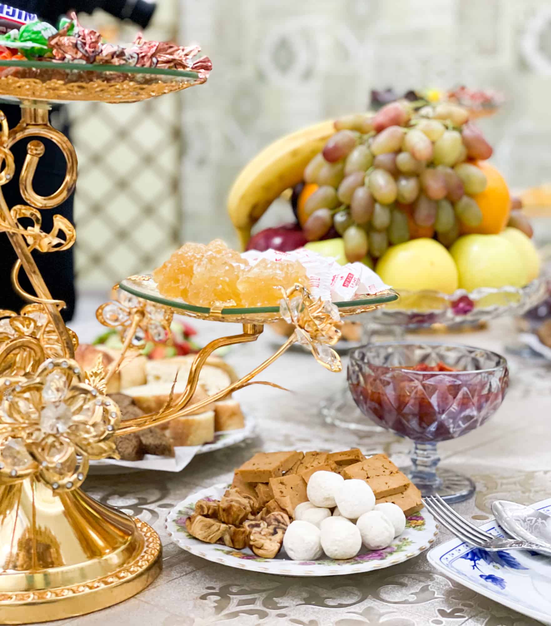 Kazakhstan food - decorative platter of fruit and sweets