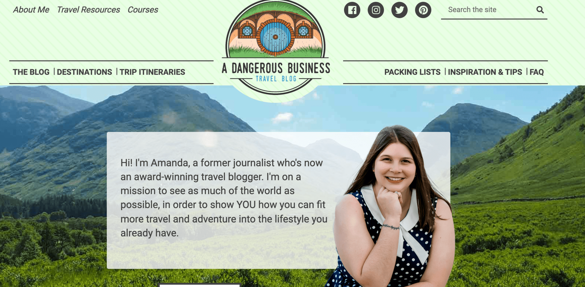 A Dangerous Business Home Page for Best Sustainable Travel Blogs