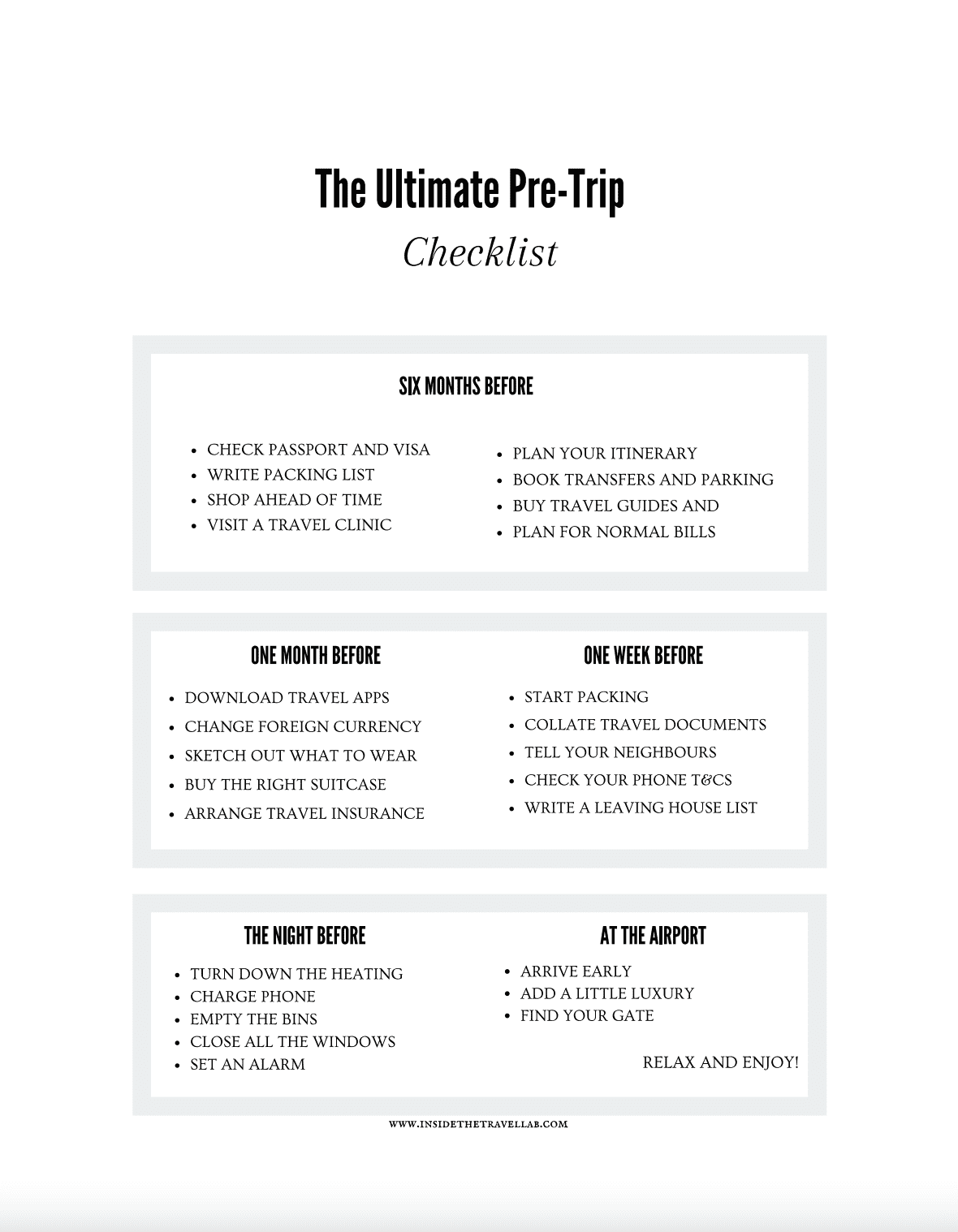 Before you travel free pre-travel checklist