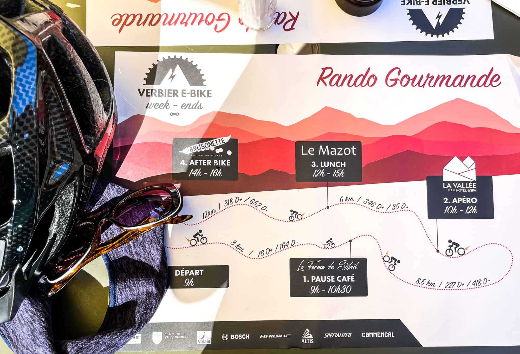 Switzerland - Verbier Ebike Rando Gourmande Route Map and cycling helmet