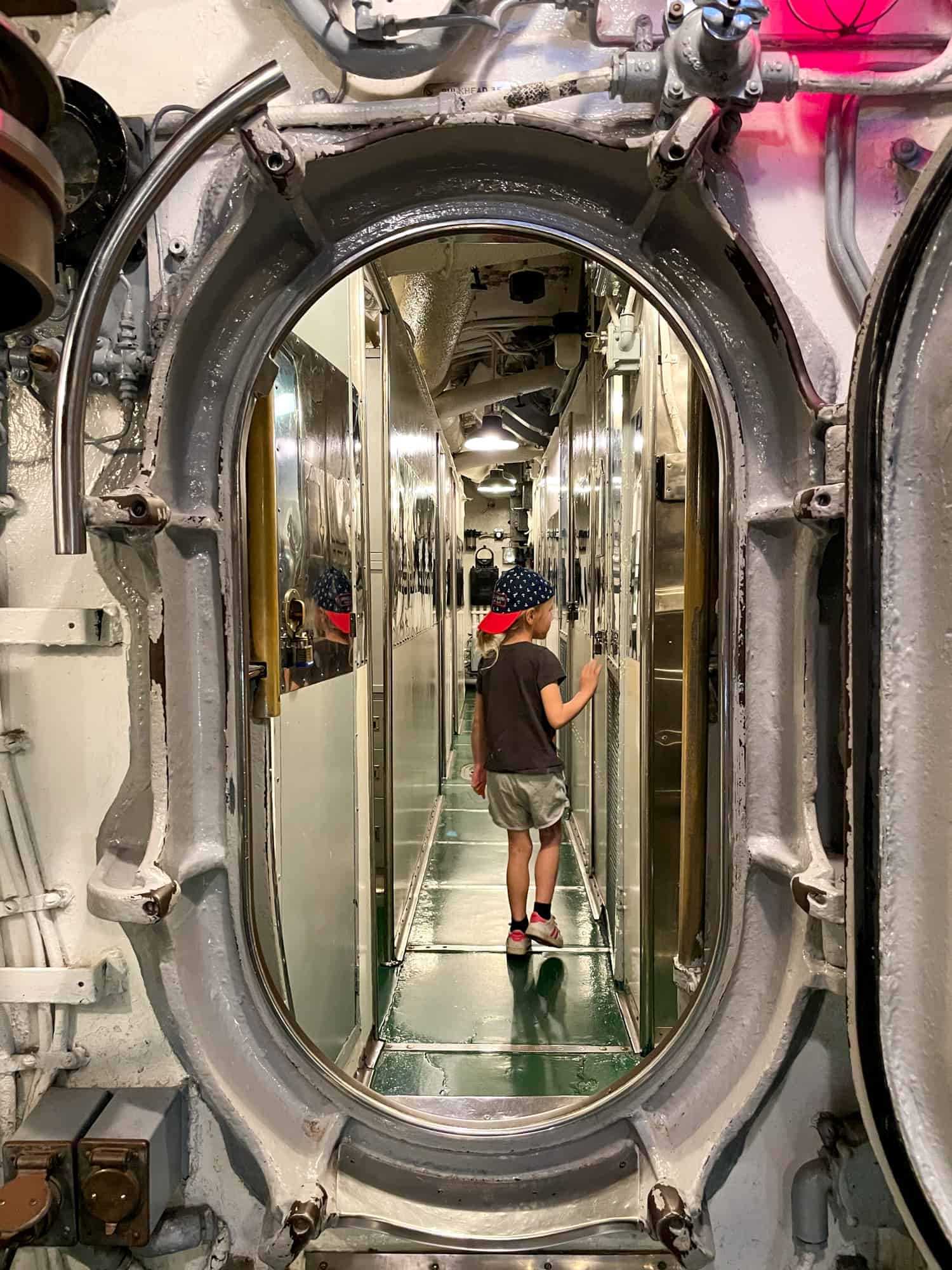 USA - Alabama - Mobile child in submarine corridor