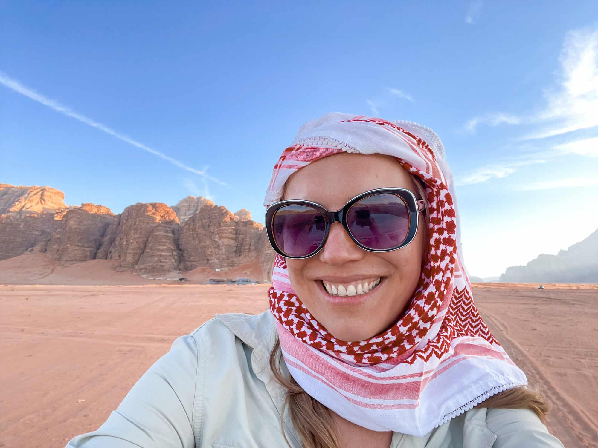 Jordan - Wadi Rum - Abigail King in keffiyeh