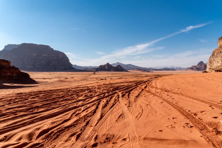 Jordan - Wadi Rum - landscape view with car in distance