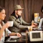 Remote working hot spots in a cafe