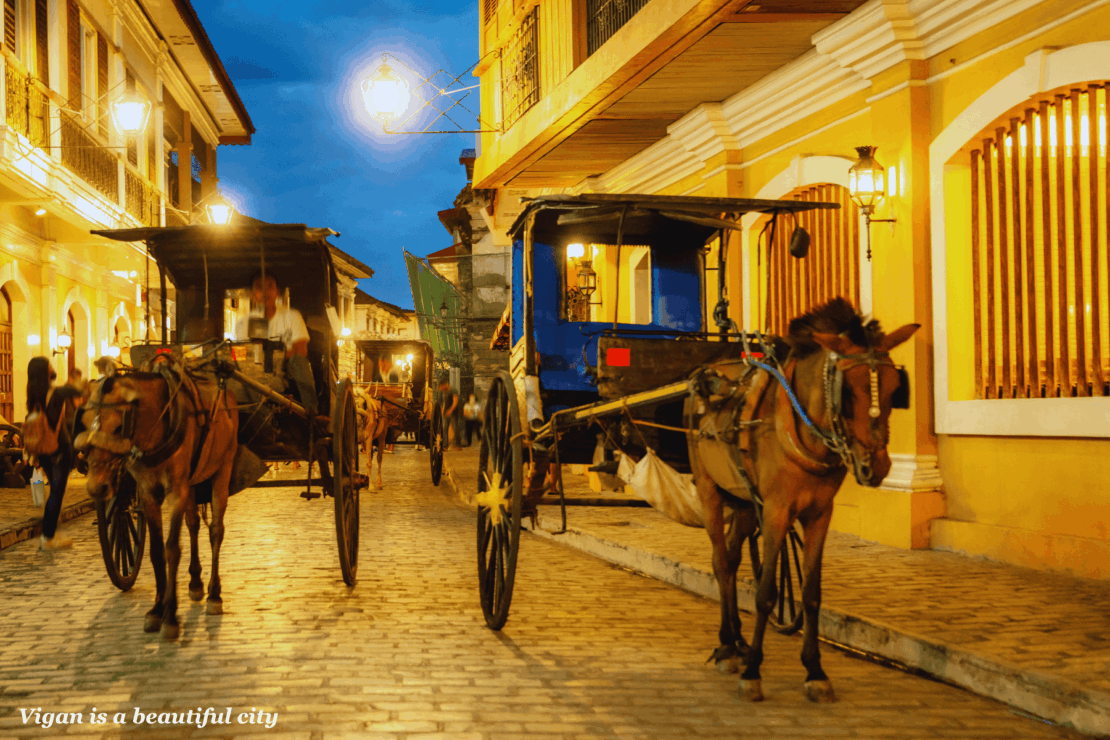 Horses draw carriages in the city of Vigan  in the Philippines - Philippines bucket list 