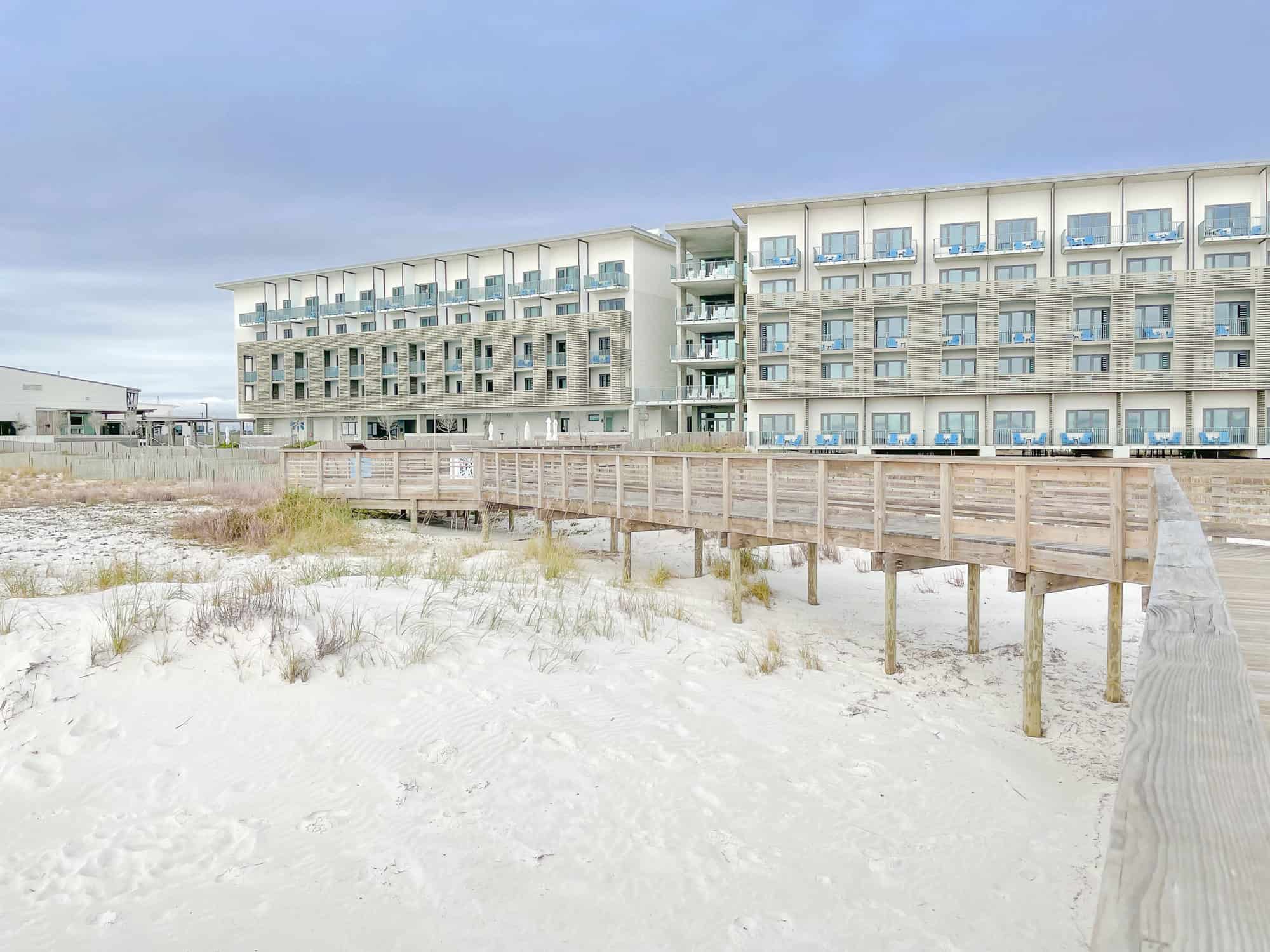 USA - Alabama - Gulf State Park - Exterior of Hilton The Lodge Hotel - sustainable eco beach hotel