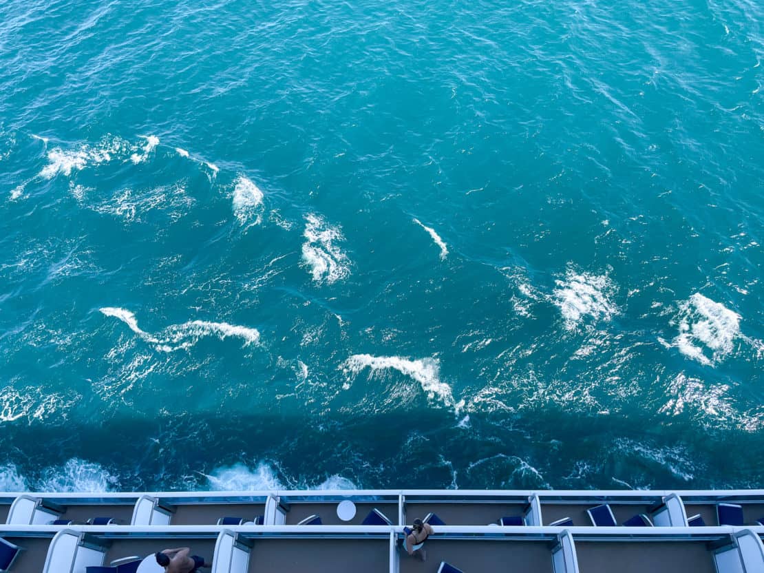 Discovery Princess Cruise Ship - view over the edge of the balcony into the sea