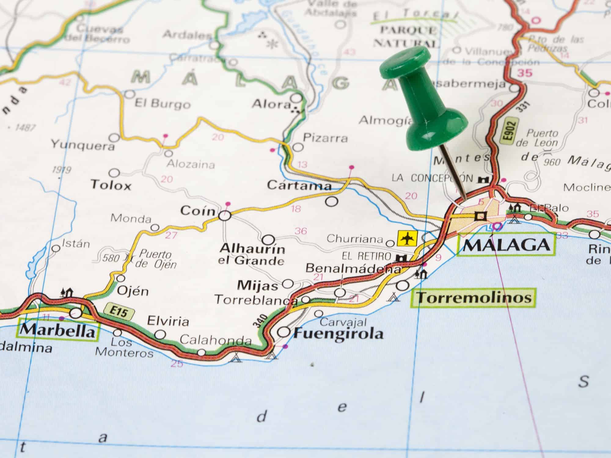 Spain map with Malaga pin