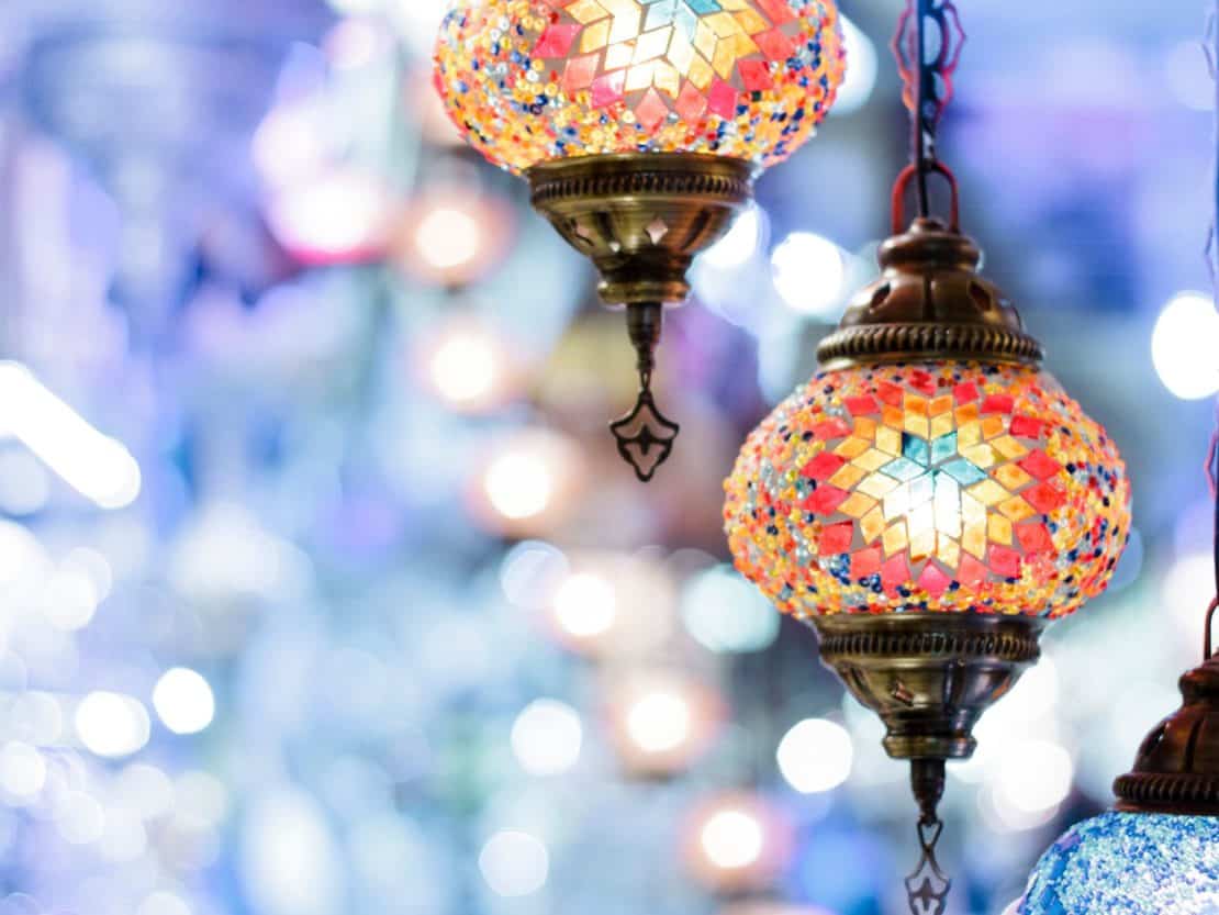 Close up of lanterns in the Grand Bazaar in Istanbul in Winter