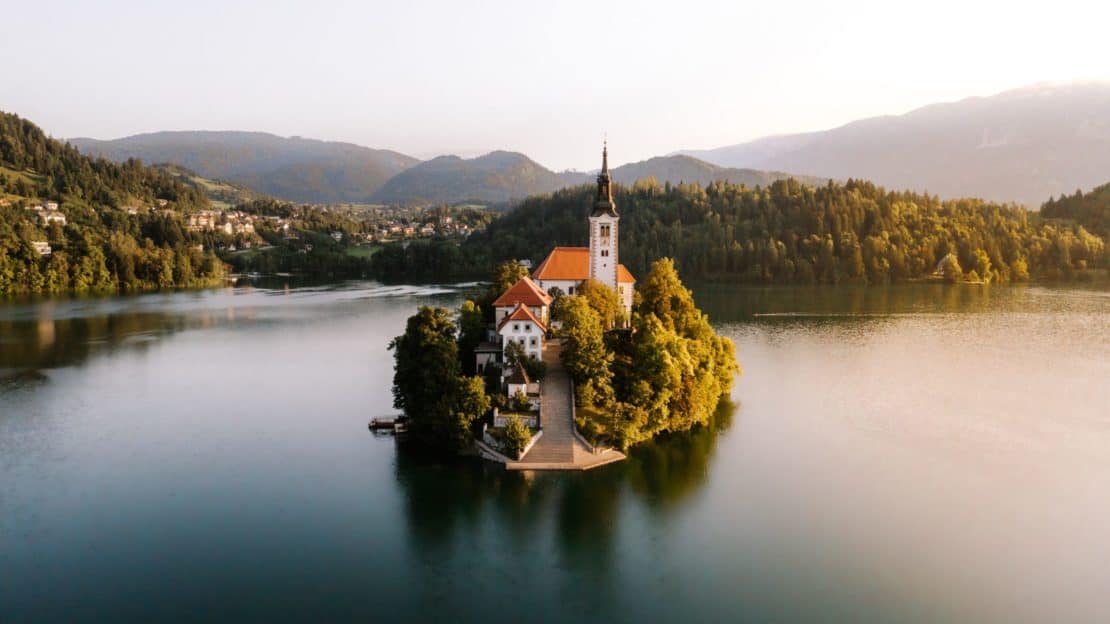 Slovenia - Ljubljana - aerial view of Lake Bled