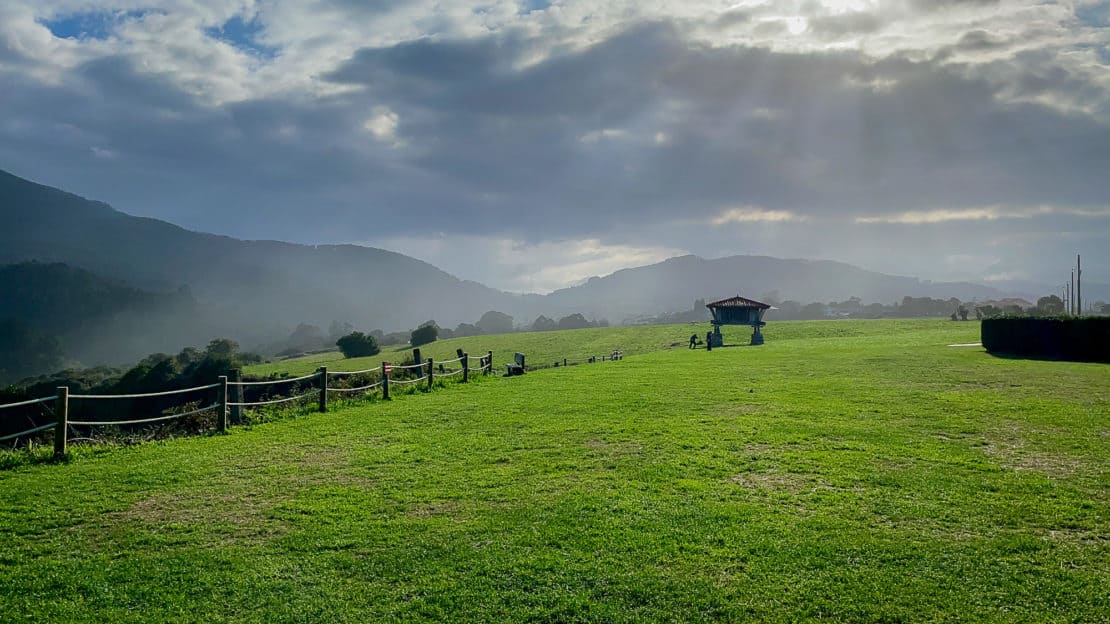 Spain - Asturias - Cadavedo horreos traditional granary landscape view