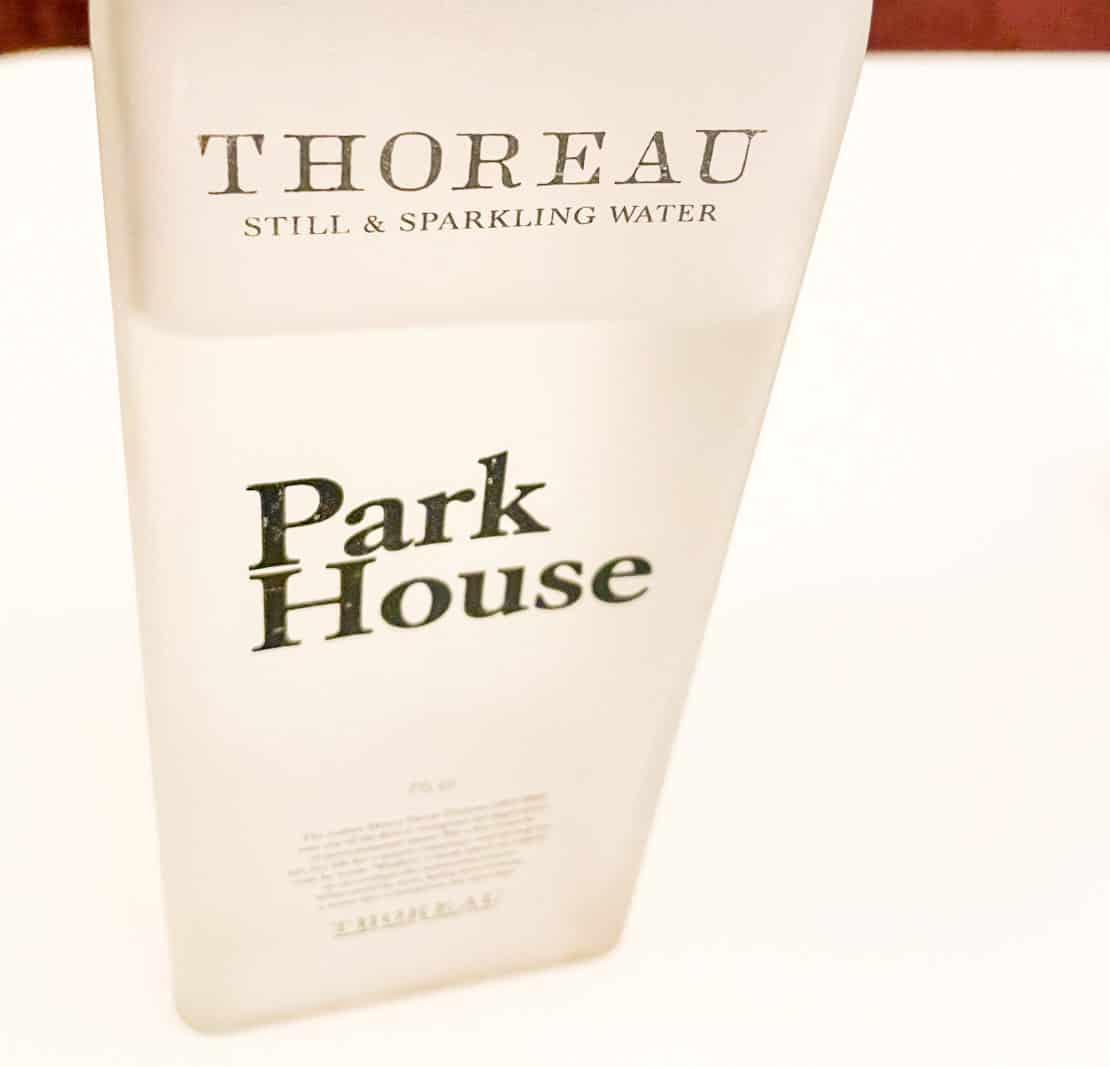 Close up of Thoreau water bottle at Park House - water good for health in Vegan Month