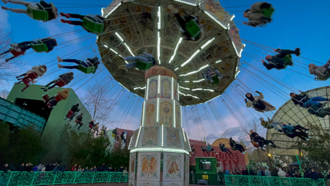 Flying chairs ride at Parc Asterix near Paris in France