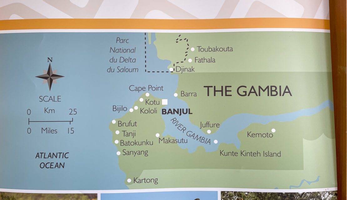 Map of The Gambia with key landmarks