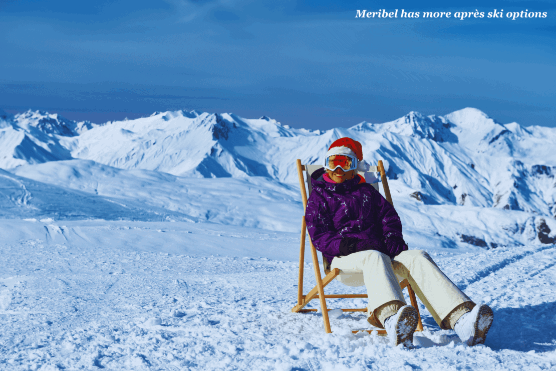 Woman on a deck chair in the alps in Meribel, France - Meribel vs Val Thorens